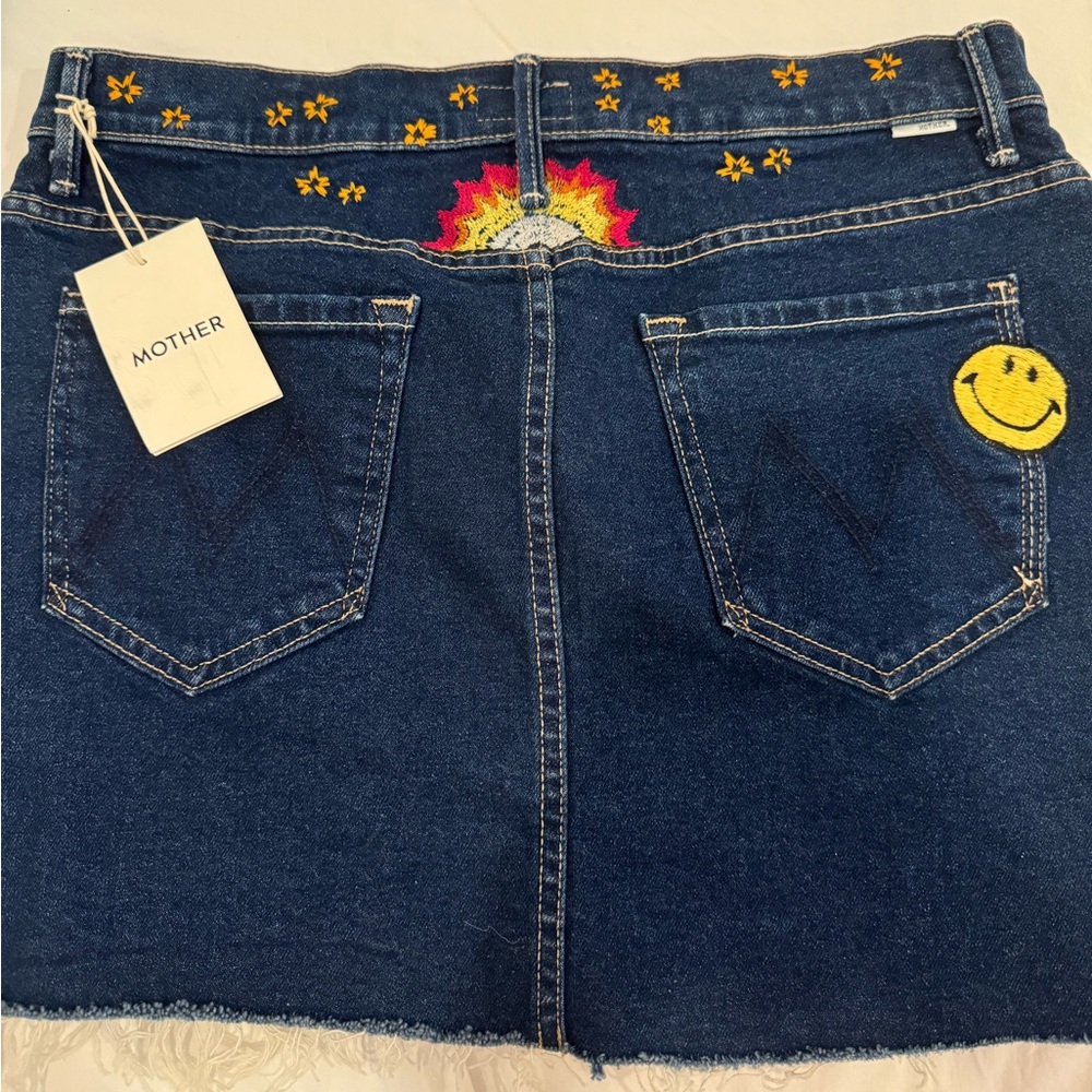 Mother of denim Jean mini skirt with embroider details, brand new NWT size 28